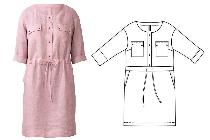 Платье рубашка выкройка бурда Технические рисунки Burda 2/2019 - BurdaStyle.ru Узоры для одежды, Платье швейны