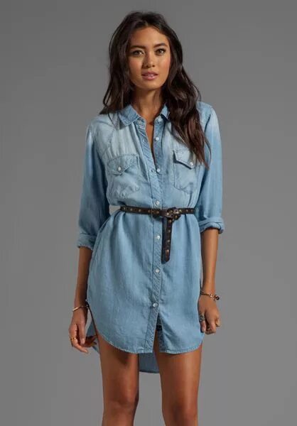 Платье рубашки женские стиль Kyley Tencel Denim Tunic Dress in Blue - Lyst Denim fashion, Denim women, Revolv