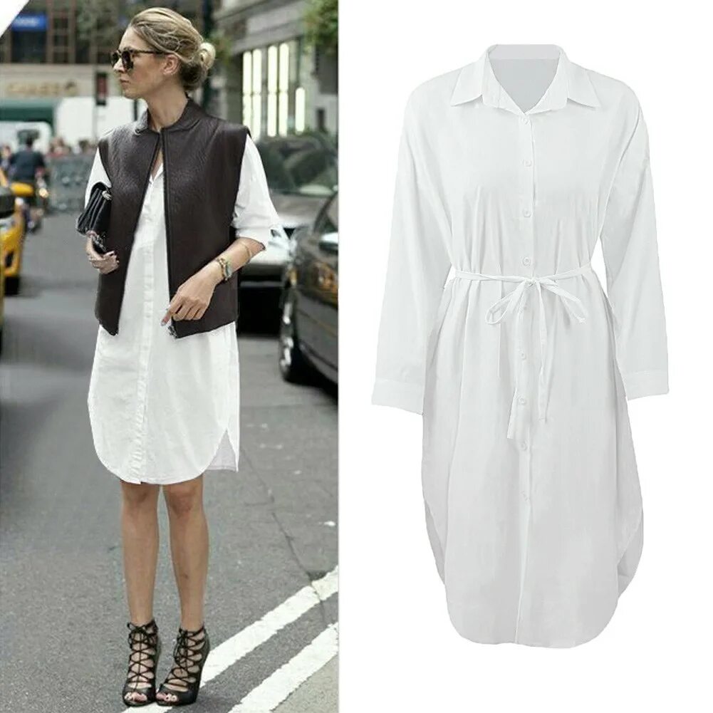 Платье рубашки женские стиль Платья рубашки белые длинные