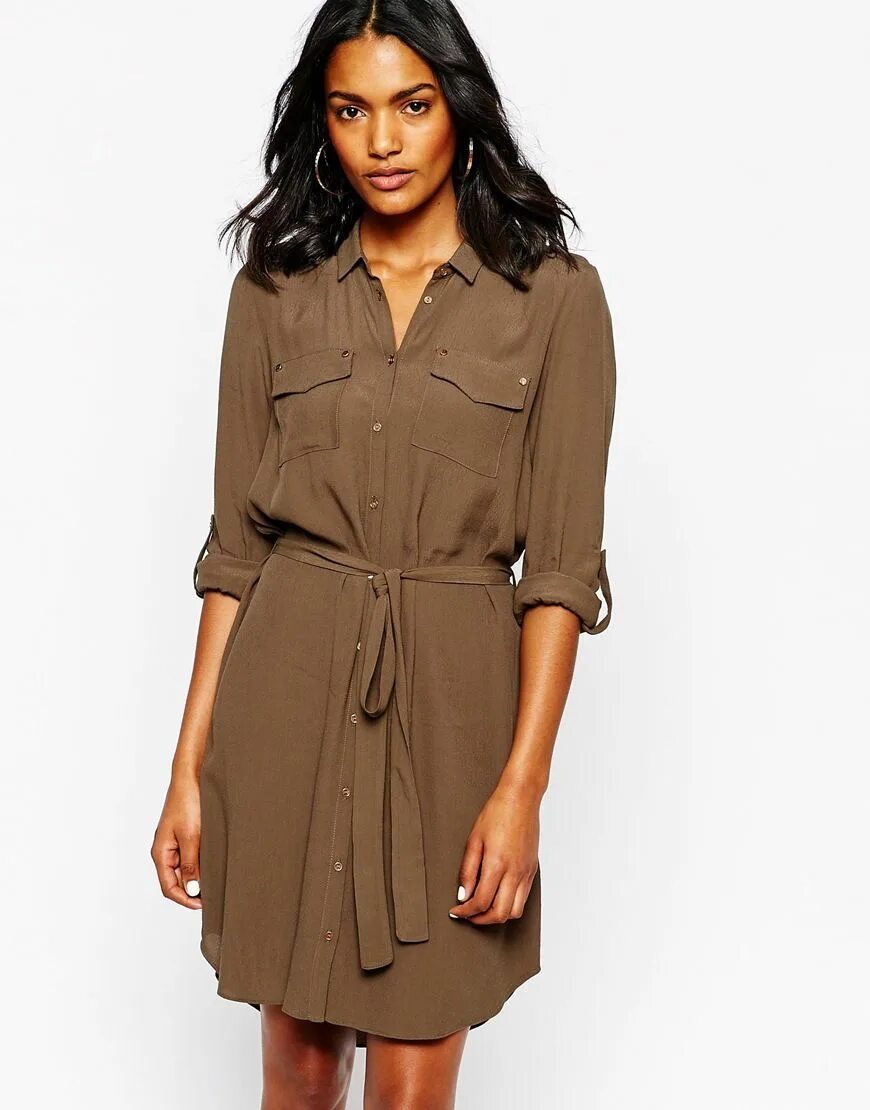 Платье рубашки женские стиль River Island Military Shirt Dress at asos.com Casual day dresses, Shirt dress, M
