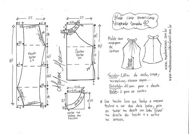 Платье с американской проймой выкройка Драпированный топ с американской проймой #Схемы_выкроек на размеры 36-56 в файле