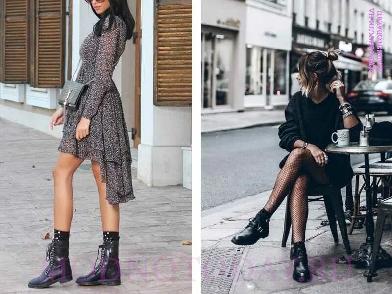 Платье с ботинками фото Ботинки на шнуровке: с чем носить, как сочетать, фото стильных образов