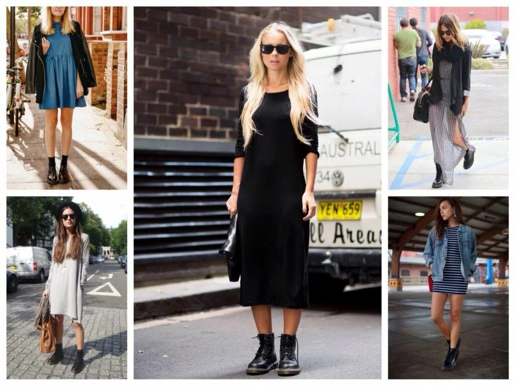 Платье с ботинками фото высокие ботинки с платьем Идеи наряда, Модные стили, Одежда