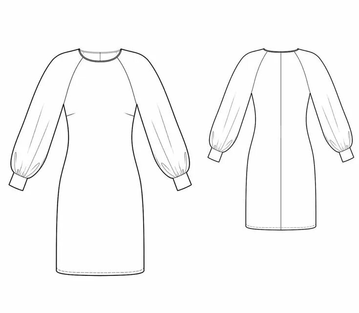 Платье с длинным рукавом женское выкройка Custom-Fit Sewing Patterns - Chiffon Raglan Sleeves Knit Dress Sewing dresses, S