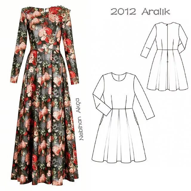 Платье с длинным рукавом женское выкройка NEBİHAN AKÇA: Mold Design Suggestions for Design Models Moda, Giyim, Elbise diki