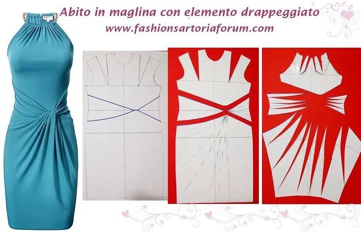 Платье с драпировкой на талии выкройка #dress #modellistica_ik #abito con #drappeggio #jersey #tessuto #fabric #трикота