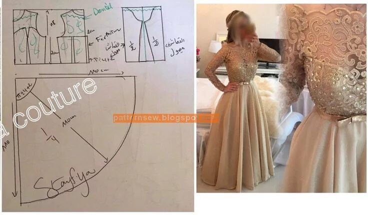 Платье с фатином выкройка Elegant Lace Evening Dress Pattern