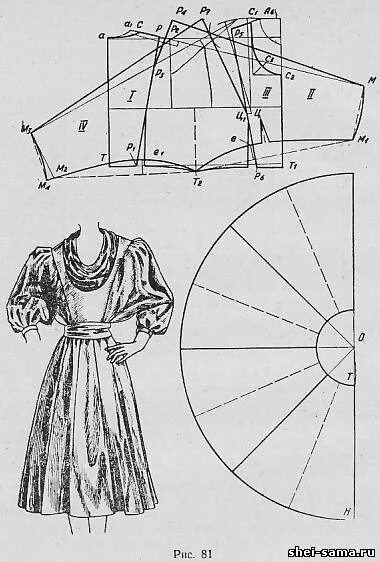 Платье с фонариками пышное выкройка 31. Платье с цельнокроеным рукавом, нижний шов которого идет от линии талии - Ис