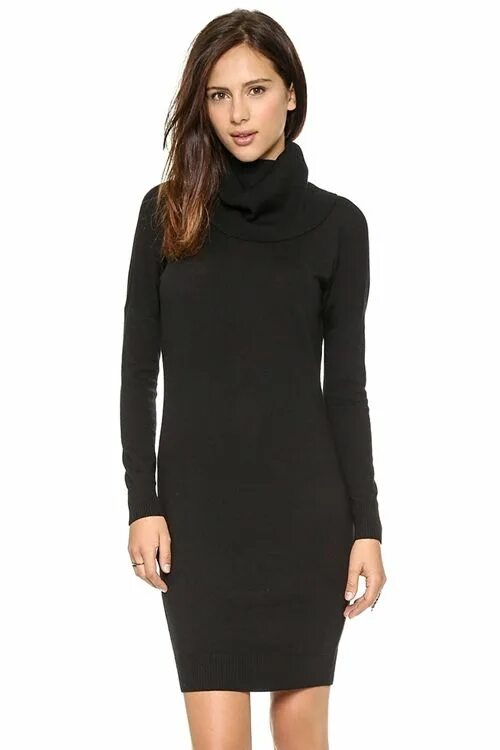 Платье с горлом фото Black Round Collar Scarf Sweater Dress BLACK Sweater dress women, Stylish sweate