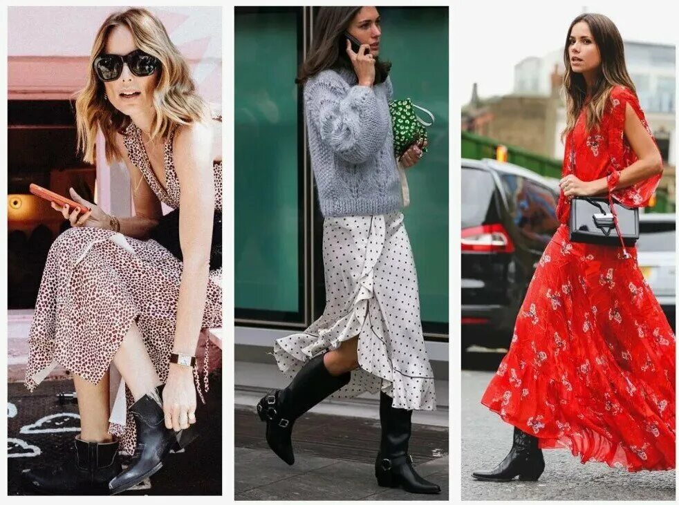 Платье с казаками фото С чем носить казаки в 2024 году: сапоги и ботинки Мода 2024 Тенденции Дизайн жен