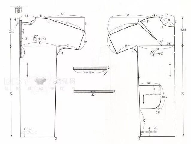 Платье с коротким цельнокроеным рукавом выкройка Выкройка-шаблон платья-туники с цельнокроеными рукавами и застежкой на спинке (Ш