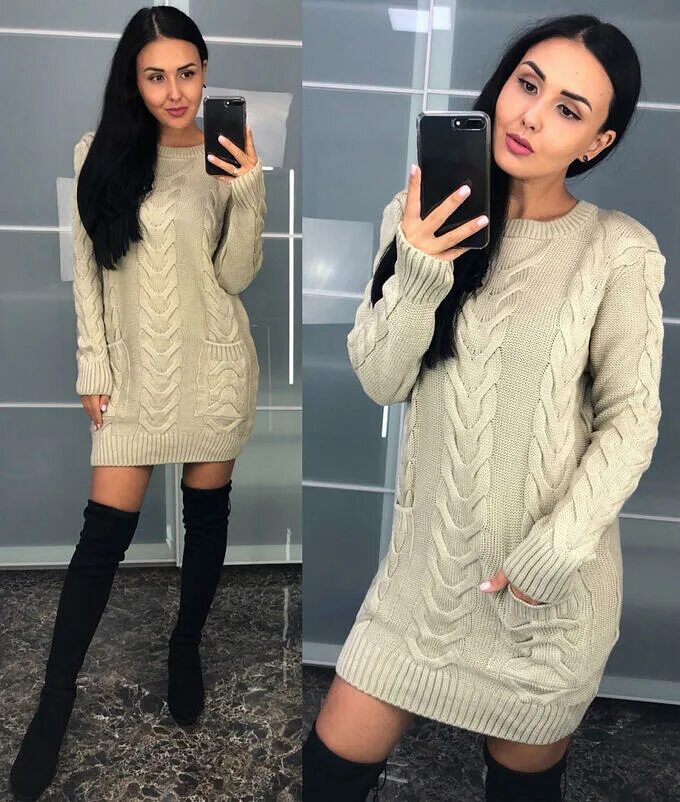 Платье с косами фото Вязаное платье "три косы с карманами" Вязаные платья. Вязаные платья