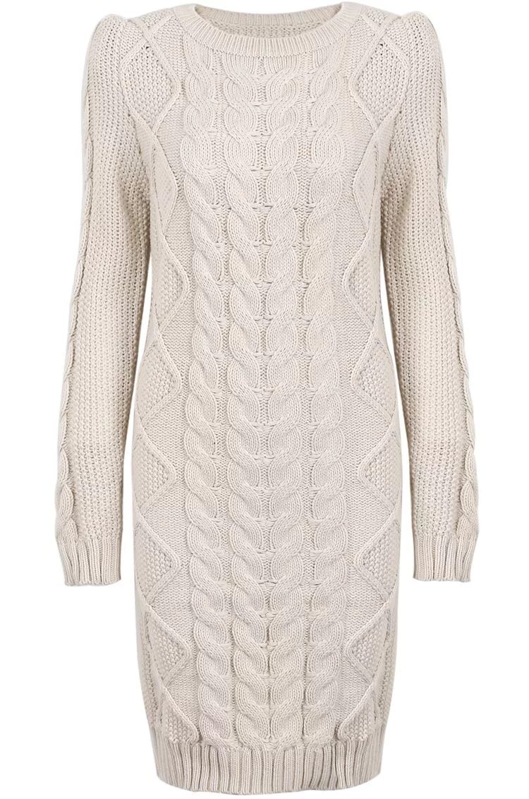 Платье с косами фото Apricot Diamond Patterned Cable Knit Long Sweater EUR € 30.44 Одежда, Вязанное п