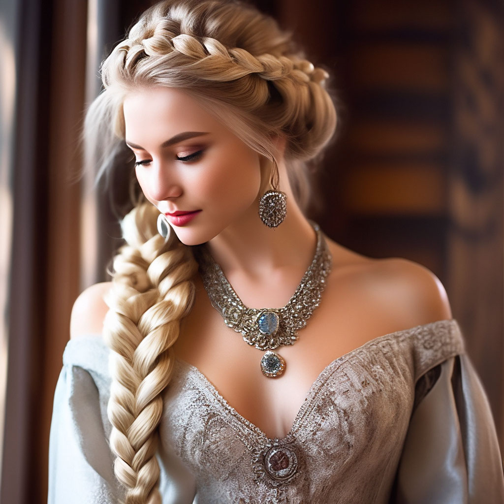 Платье с косами фото Русская красавица русая коса платье." - картинка создана в Шедевруме