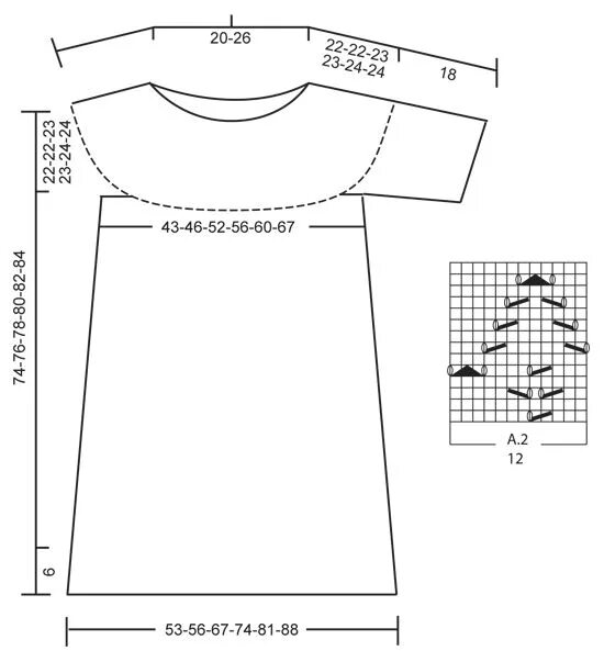 Платье с круглой кокеткой выкройка Vanilla Summer - Knitted DROPS dress with short sleeves, round yoke and lace pat