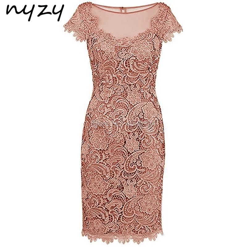 Платье с кружевом фото Nyzy M47 Sheath Short Sleeves Lace Pink Mother Of The Bride Dress Wedding Party 