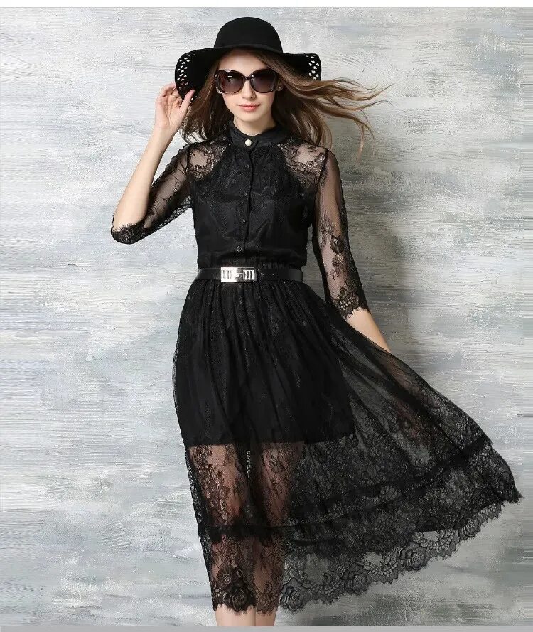 Платье с кружевом фото Купить s-5xl 2016 Летние выдалбливают женщин Половина рукав упругие талии цветоч