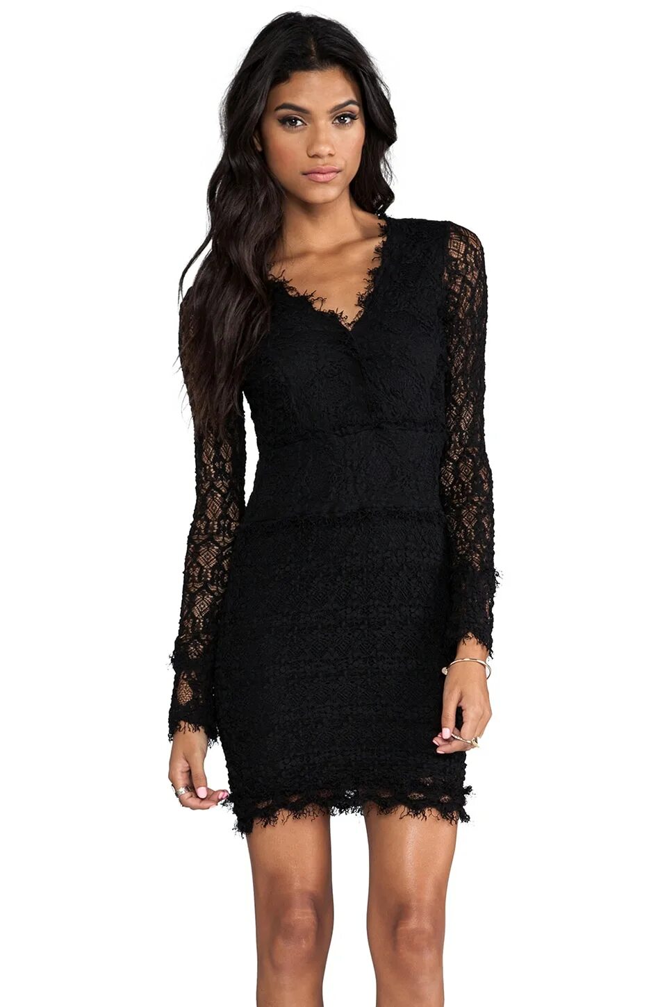 Платье с кружевом фото Nightcap Кружевное платье Florence с глубоким V-образным вырезом в цвете Black R