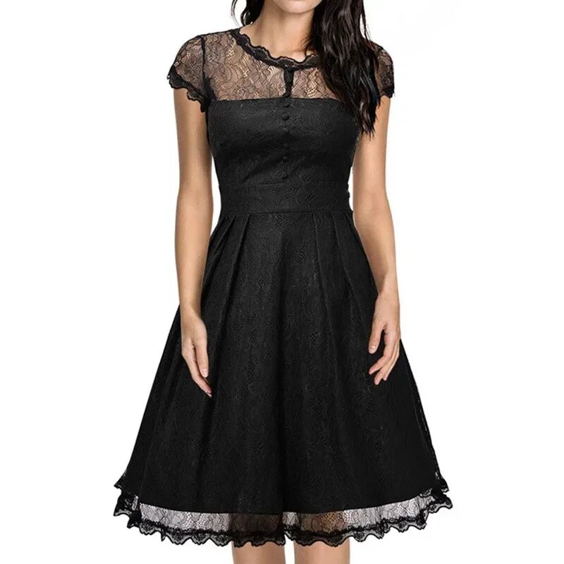 Платье с кружевом фото Новая мода Европы Стиль синий Большой розы цветы Булавки Up рокабилли О-образным