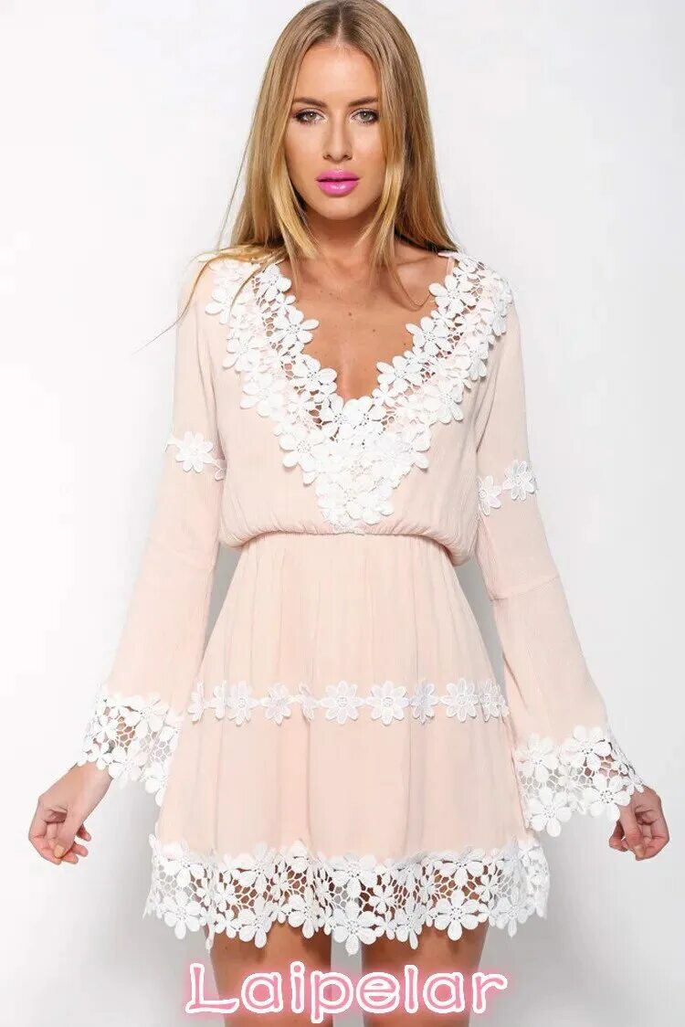 Платье с кружевом фото Женское кружевное мини-платье с V-образным вырезом и оборками AliExpress