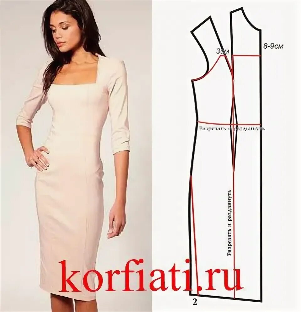 Платье с квадратным вырезом выкройка Платья для офиса - выкройка от Анастасии Корфиати Узоры для одежды, Советы по ст