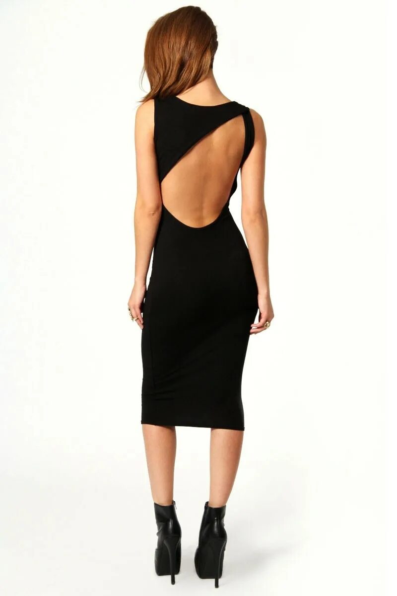 Платье с открытой спиной фото Черное платье средней длины с открытой спиной Платья Коктейльные платья Купить и