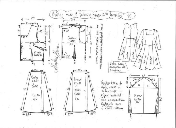 Платье с отрезной юбкой выкройка Выкройка шелкового платья в горох с укороченным рукавом.Размер 36-56(евро) (Шить