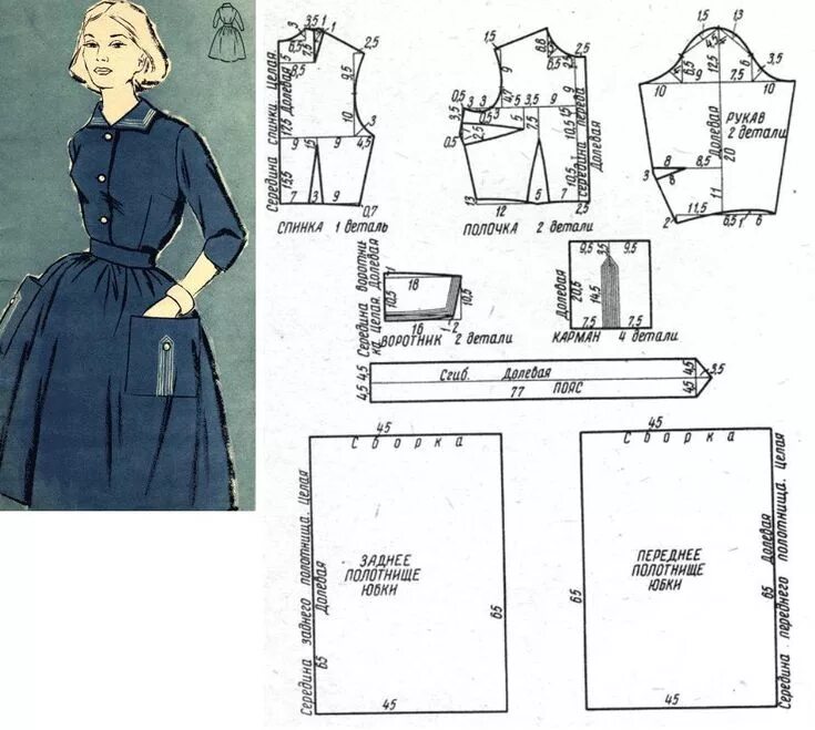 Платье с отрезной юбкой выкройка Книги по шитью. Ретро, винтаж, выкройки, мода Выкройки, Образец моды, Винтажные 