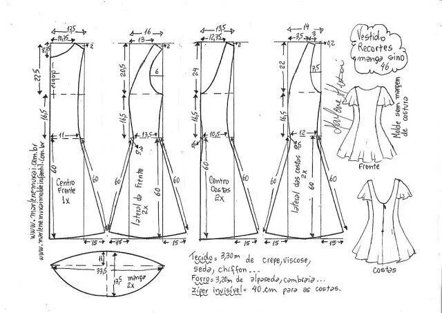 Платье с расклешенными рукавами выкройка Выкройка платья с вырезом на спинке и с рукавом-колокол. Размеры 36-56 (Шитье и 