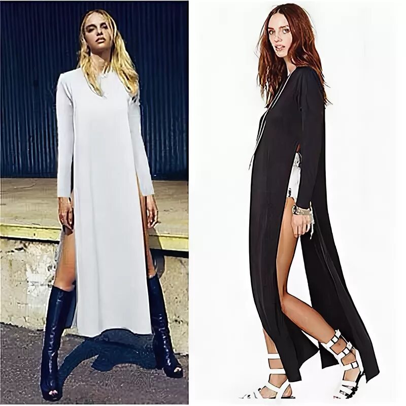 Платье с разрезами по бокам выкройка Women Casual BOY Style Solid Two Side High Split Blouse shirt Tops Long Dress lo