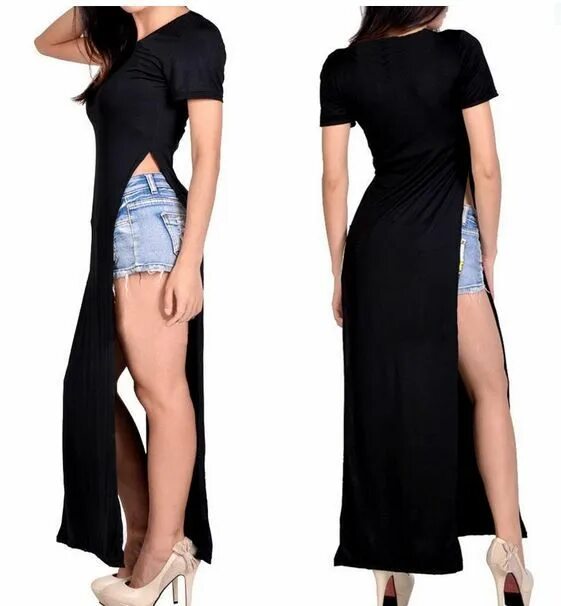 Платье с разрезами по бокам выкройка High Side Slits Black Summer Ankle Length T Shirt Dress $36.95 Dress shirts for 