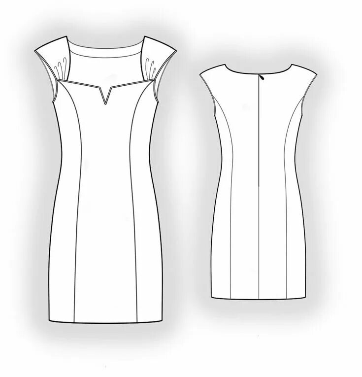 Платье с рельефами выкройка скачать бесплатно Dress With Square Neck - Sewing Pattern #5850. Made-to-measure sewing pattern fr