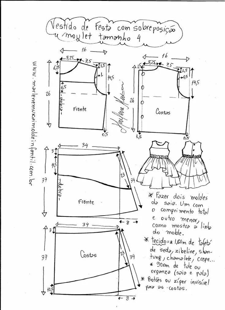 Платье с рукавами фонариками выкройка для девочки Pinterest Patrones de ropa para niños, Patrones de costura niño, Patrones para v