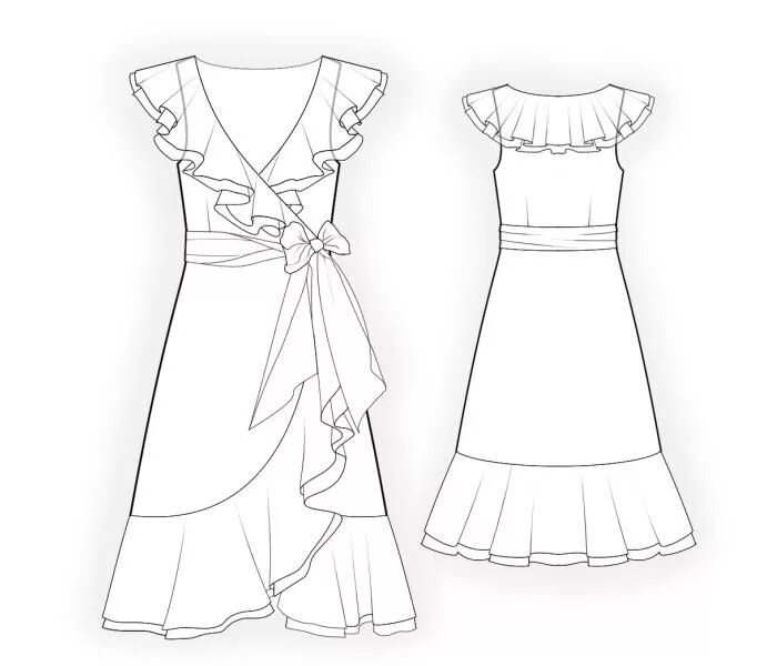 Платье с рюшами выкройка Dress With Flounces Sewing patterns free women, Sewing dresses, Dress pattern