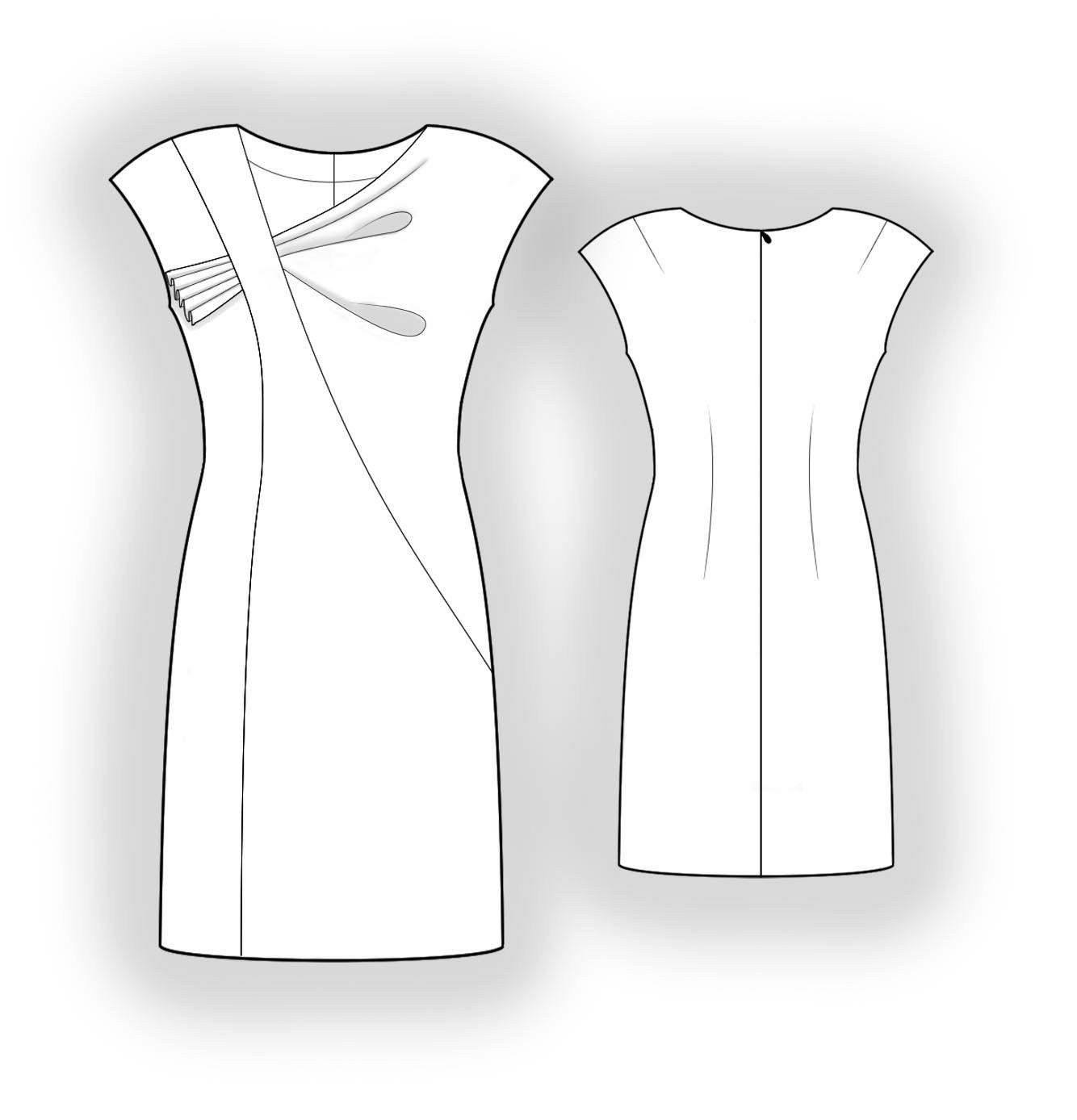 Платье с треугольным вырезом выкройка Dress With Shaped Neckline - Sewing Pattern #5844. Made-to-measure sewing patter