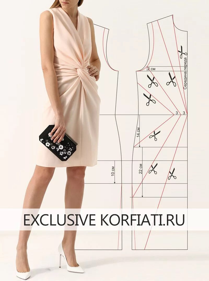 Платье с узлом на талии выкройка Выкройка платья с драпировкой на талии от Анастасии Корфиати Платье с драпировко