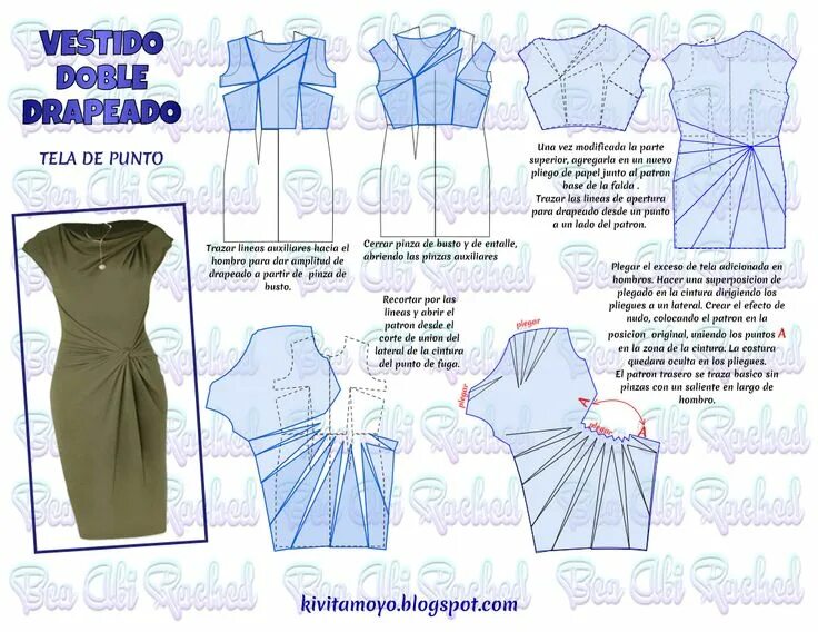 Платье с узлом на талии выкройка VESTIDO DOBLE DRAPEADO Patrones de vestido de costura, Patrón de drapeado, Patro