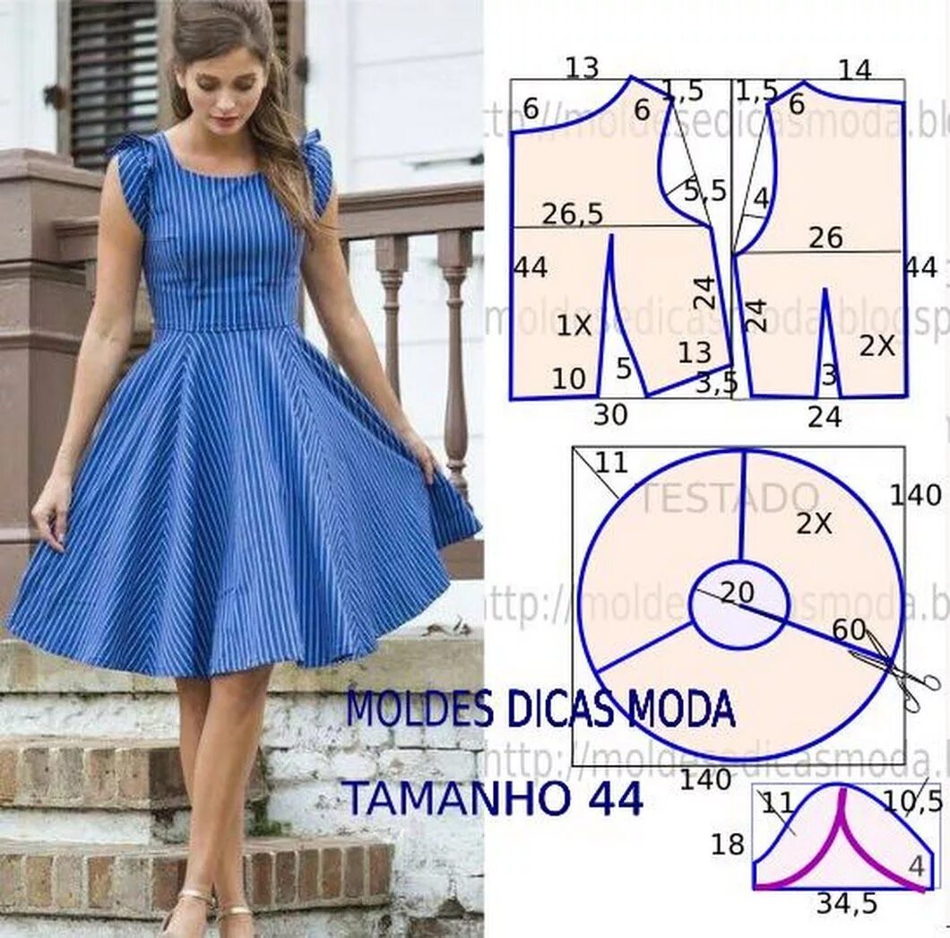 Платье с юбкой клеш выкройка Fátima Carvalho Lopes - Google+ Costura fashion, Vestidos estampados, Padrões de