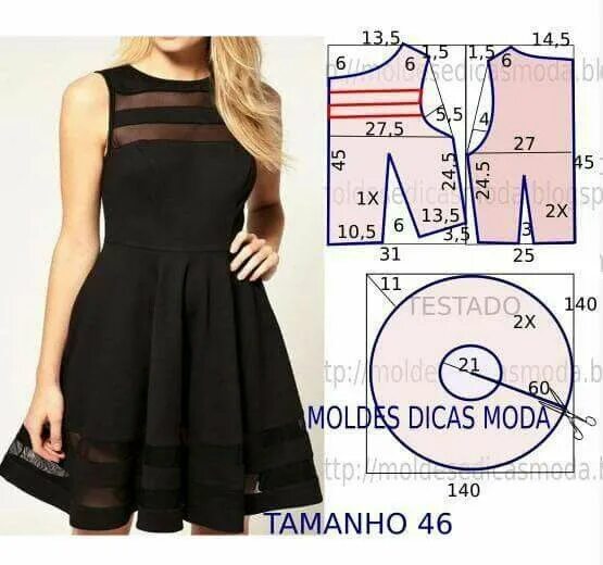 Платье с юбкой клеш выкройка Платье Образец моды, Узоры для одежды, Выкройки одежды