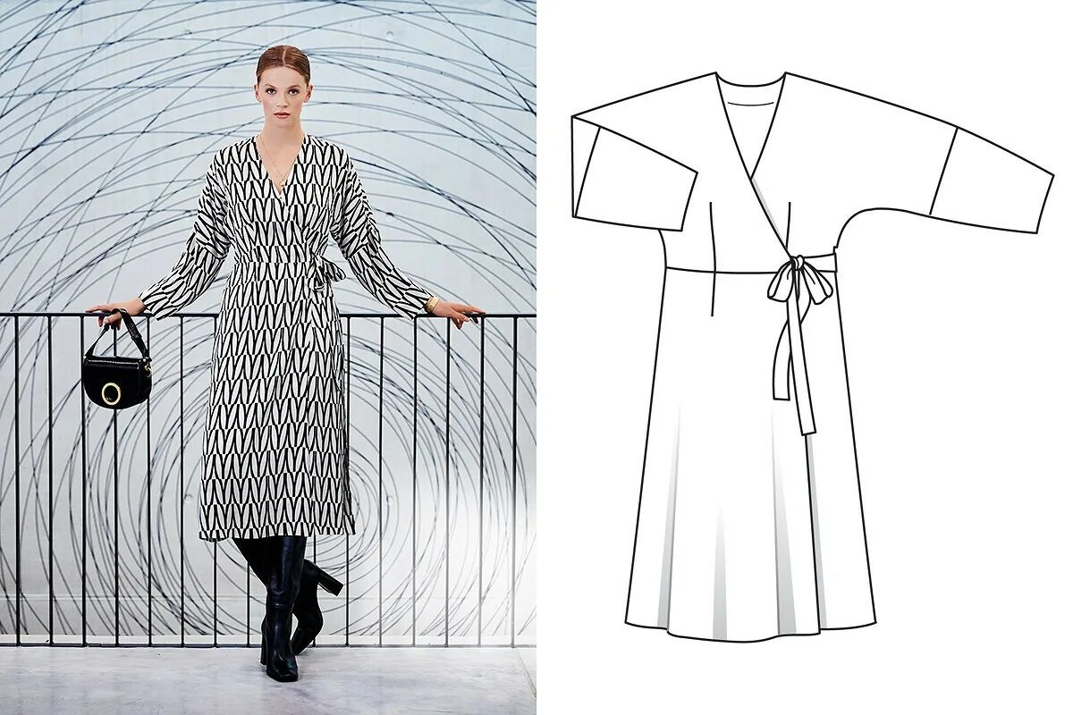 Платье с запахом с воротником выкройка Выкройка месяца: платье с запахом, цельнокроеными рукавами и большим потенциалом