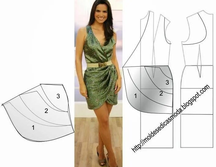 Платье с запахом с юбкой выкройка Moldes Moda por Medida Vestido sem costura, Padrões de moda, Vestido feito em ca