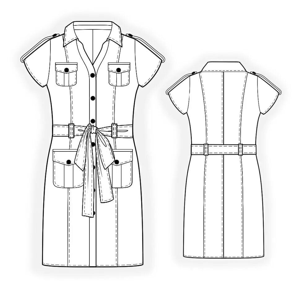 Платье сафари выкройка Safari Dress - Sewing Pattern #4165. Made-to-measure sewing pattern from Lekala 