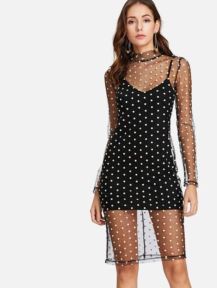 Платье сетка фото Shop Mesh Overlay 2 In 1 Slip Dress online. SheIn offers Mesh Overlay 2 In 1 Sli