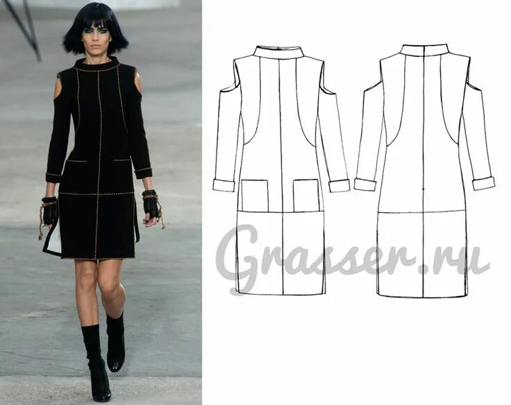 Платье шанель выкройка Черное платье в деталях. Мастер-класс от Оксаны Туманцевой. Выкройка платья, Пла
