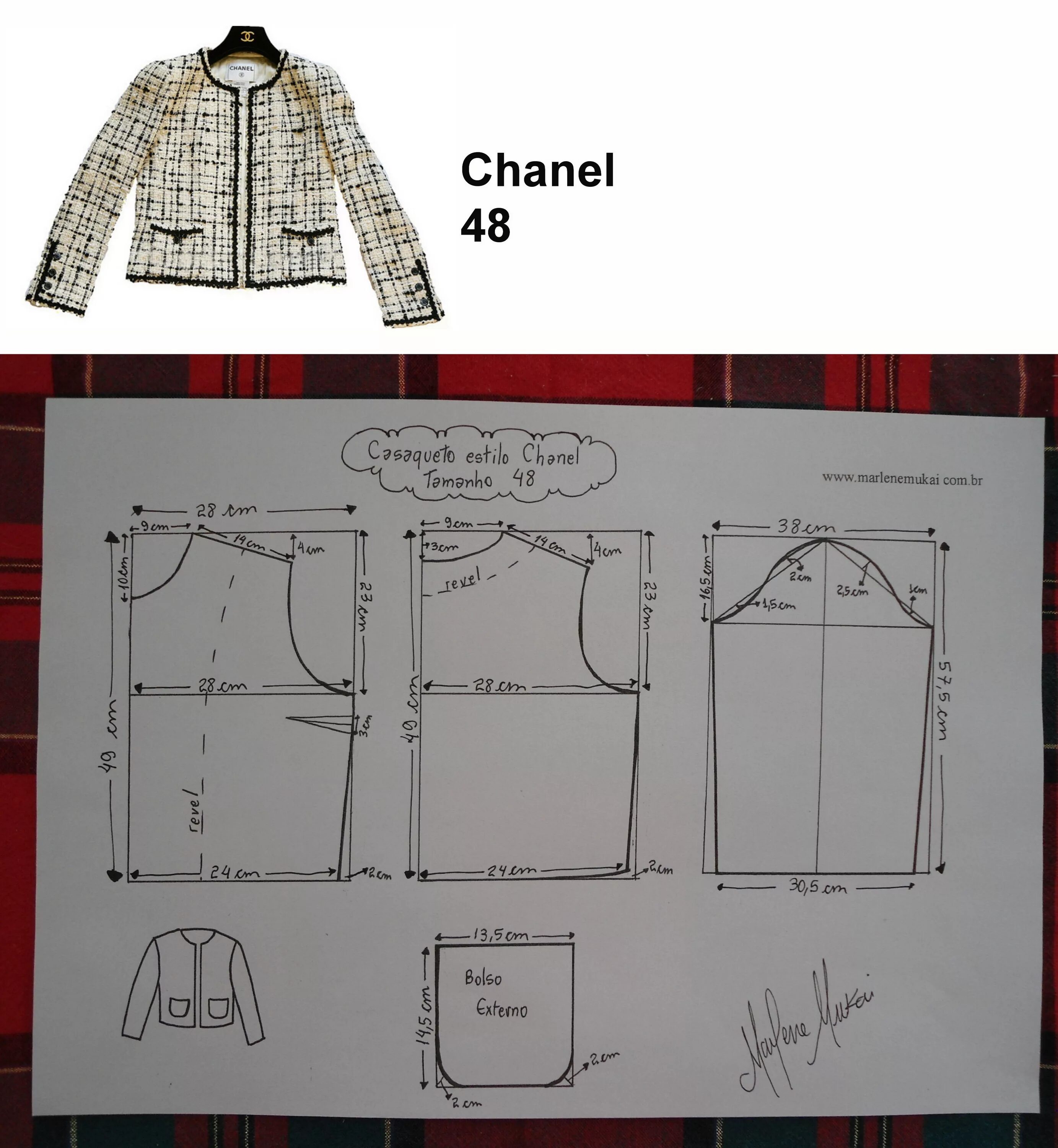 Платье шанель выкройка Chanel 48 (другие размеры тут http://www.marlenemukai.com.br/2014/06/03/casaquet
