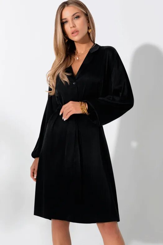 Платье широкие фото Однотонное женское платье CH-Сияние шелка (найт, с поясом) цена-4457 р. в интерн