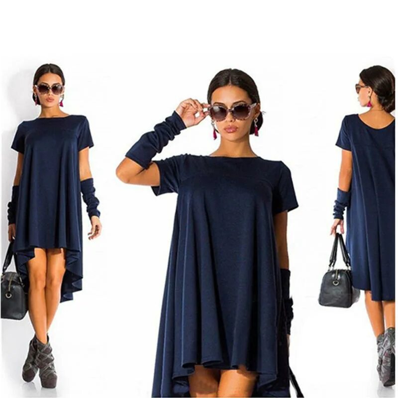 Платье широкие фото იყიდეთ Women Fashion Style Solid Casual Skater O-neck above Knee Vintage Retro T
