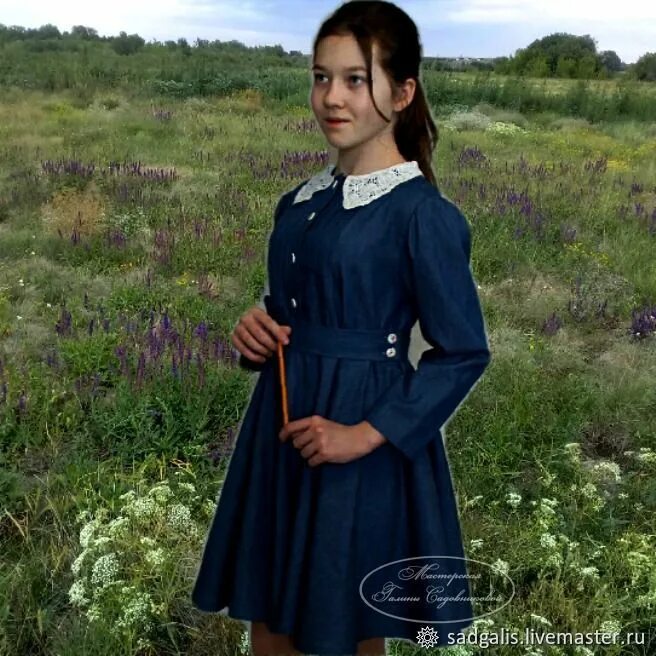 Платье школьница фото Платья: Платье из хлопка-джинс'Школьница" - заказать на Ярмарке Мастеров - KTGMW