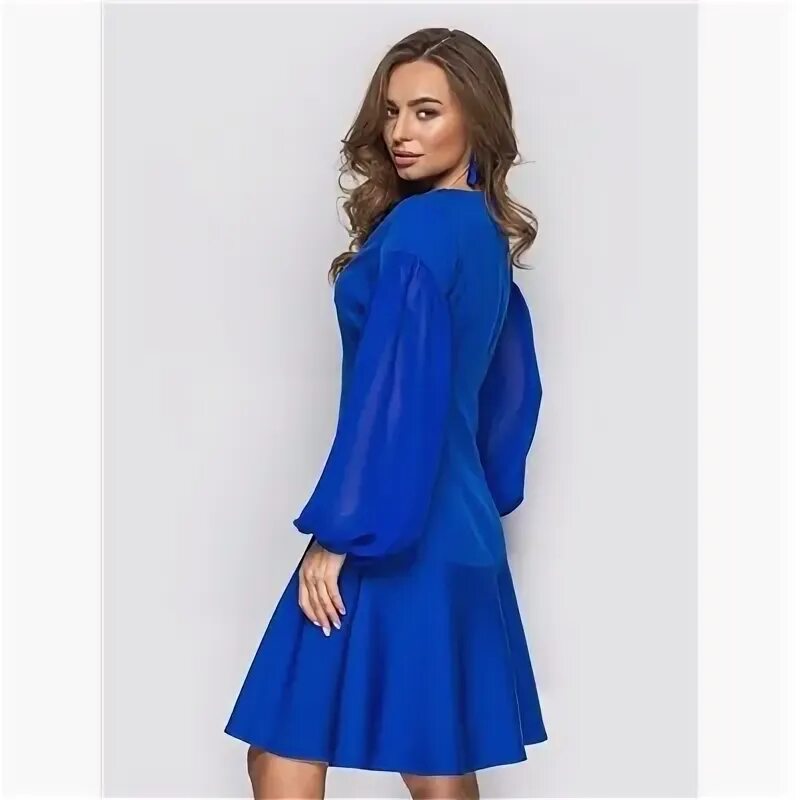 Платье синее фото с рукавами Голубое платье с рукавами фонариками