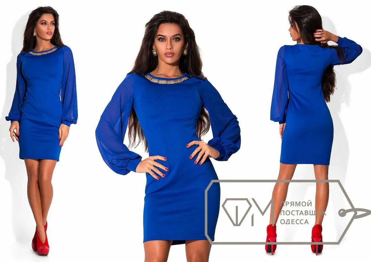 Платье синее фото с рукавами Пристрой общий. Женская одежда 42 размера и меньше страница 32